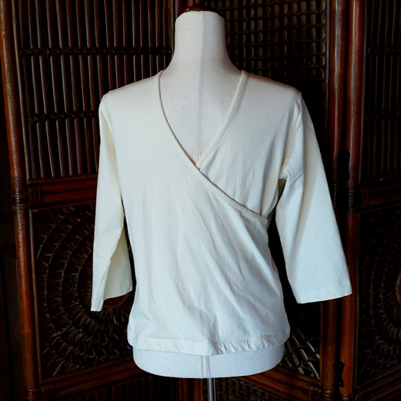 SOFT SURROUNDINGS Double Crossover Cotton Blend 3/4 Sleeve Knit Top - 1X EUC - Picture 7 of 11